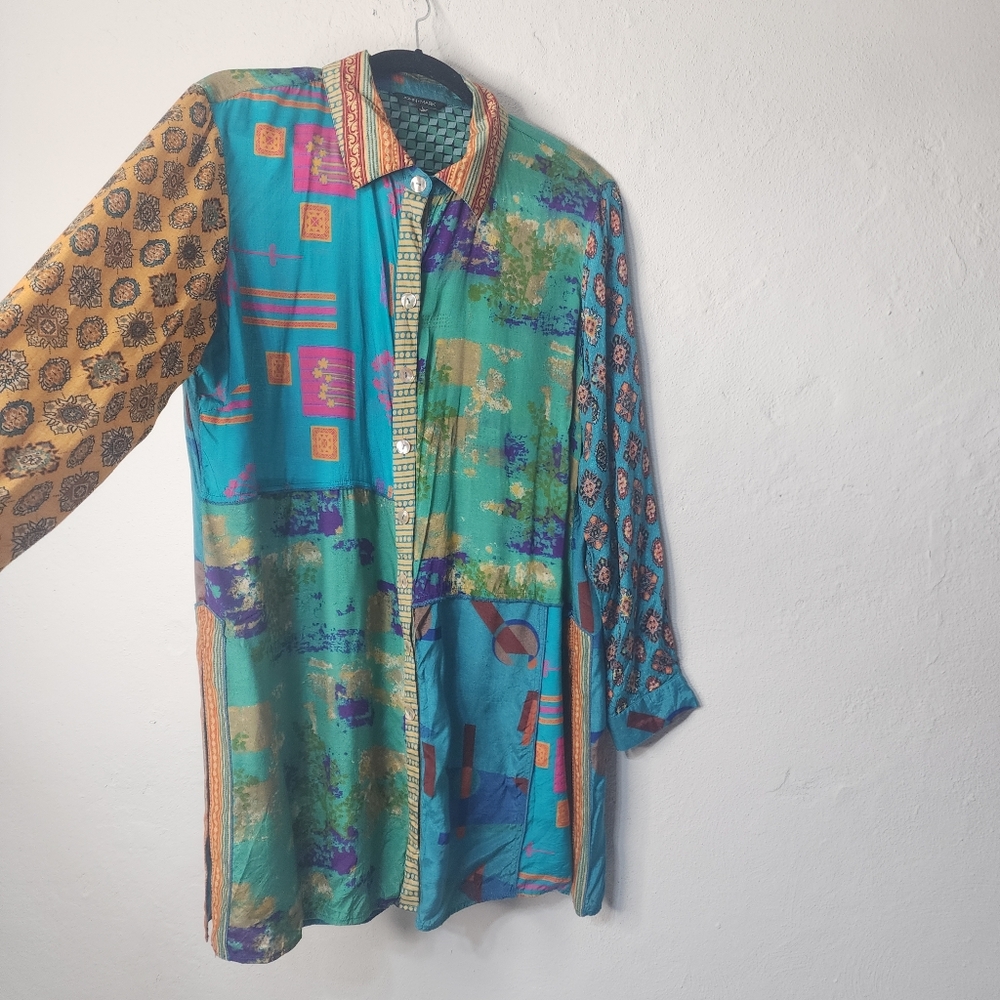 John Mark Abstract Patchwork Viscose Button Front… - image 3